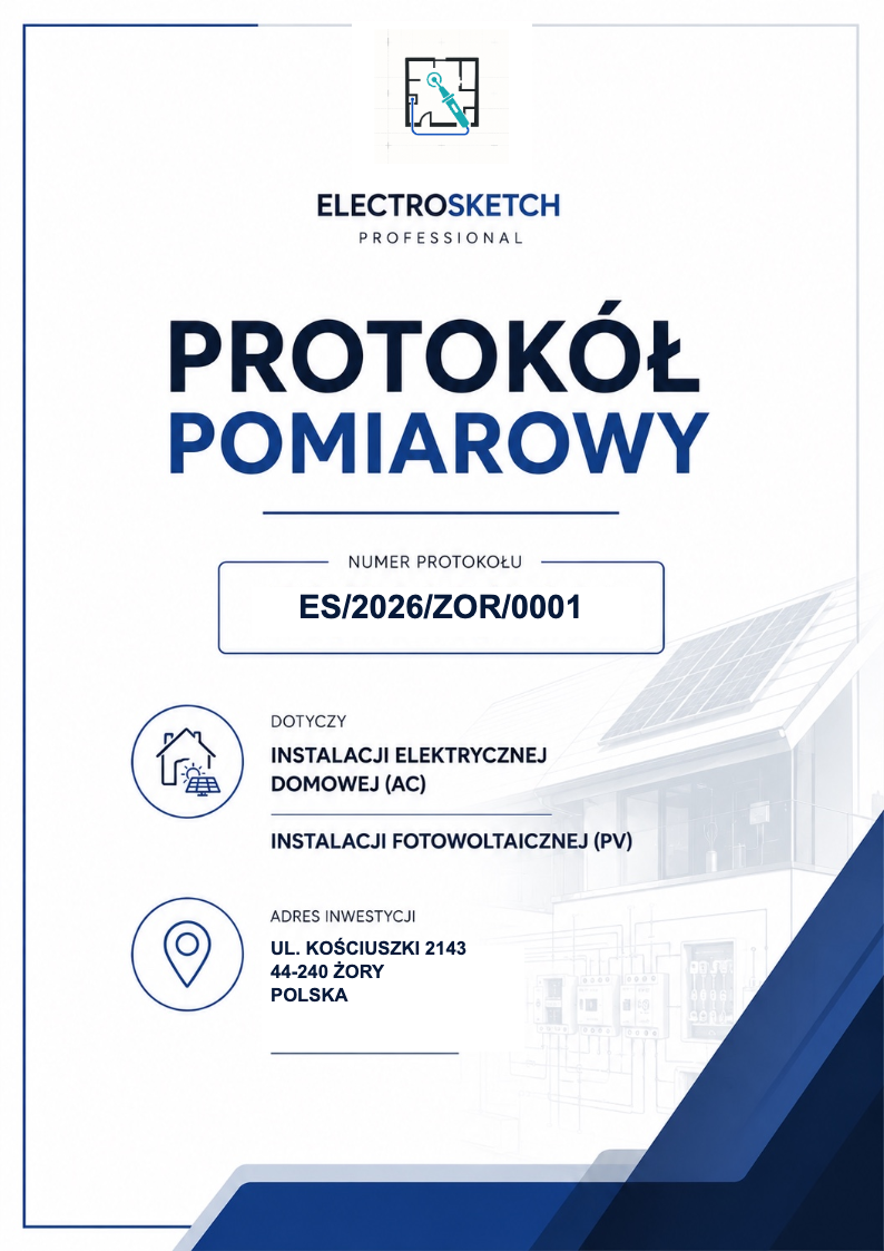 Okładka przykładowego protokołu pomiarowego ElectroSketch